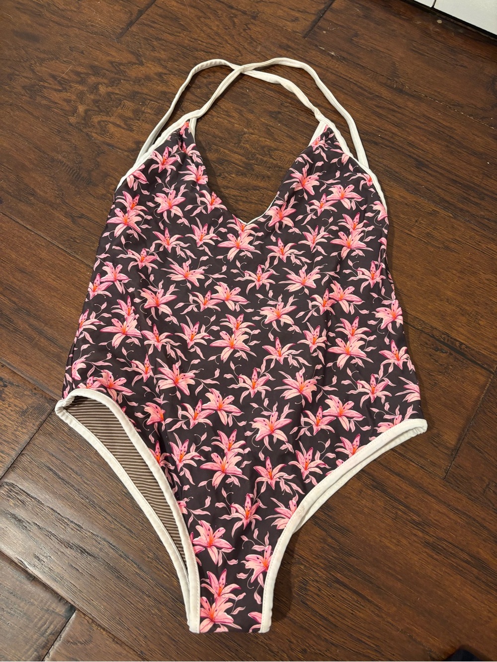 Acacia Lily Floral One-Piece Swimsuit - Pink on Brown
